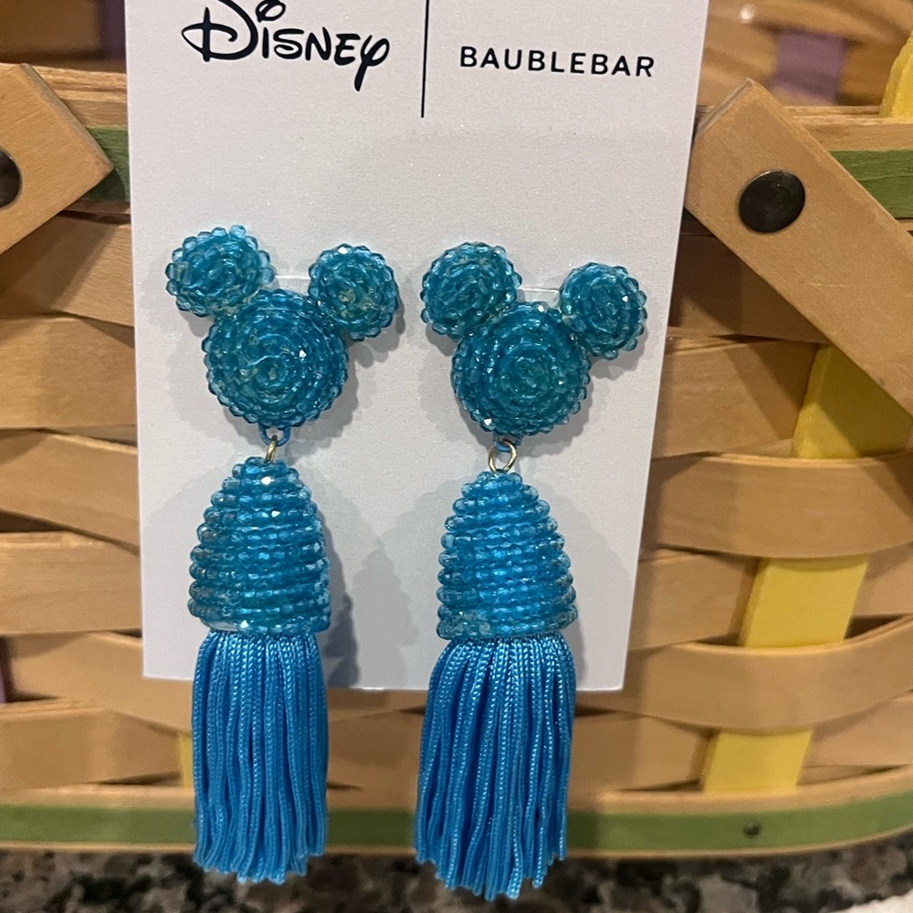 BaubleBar Turquoise Beaded Mickey Tassel Earrings